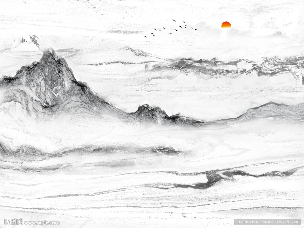 现代灰白山水石纹背景墙