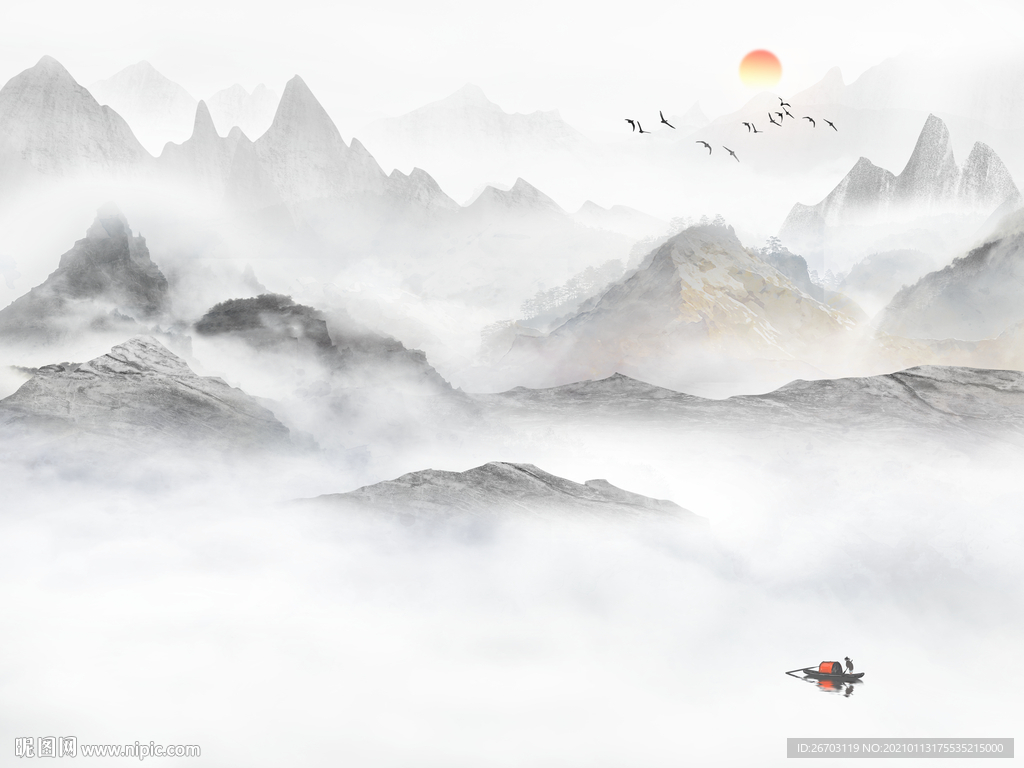 现代新款爆款山水画背景墙