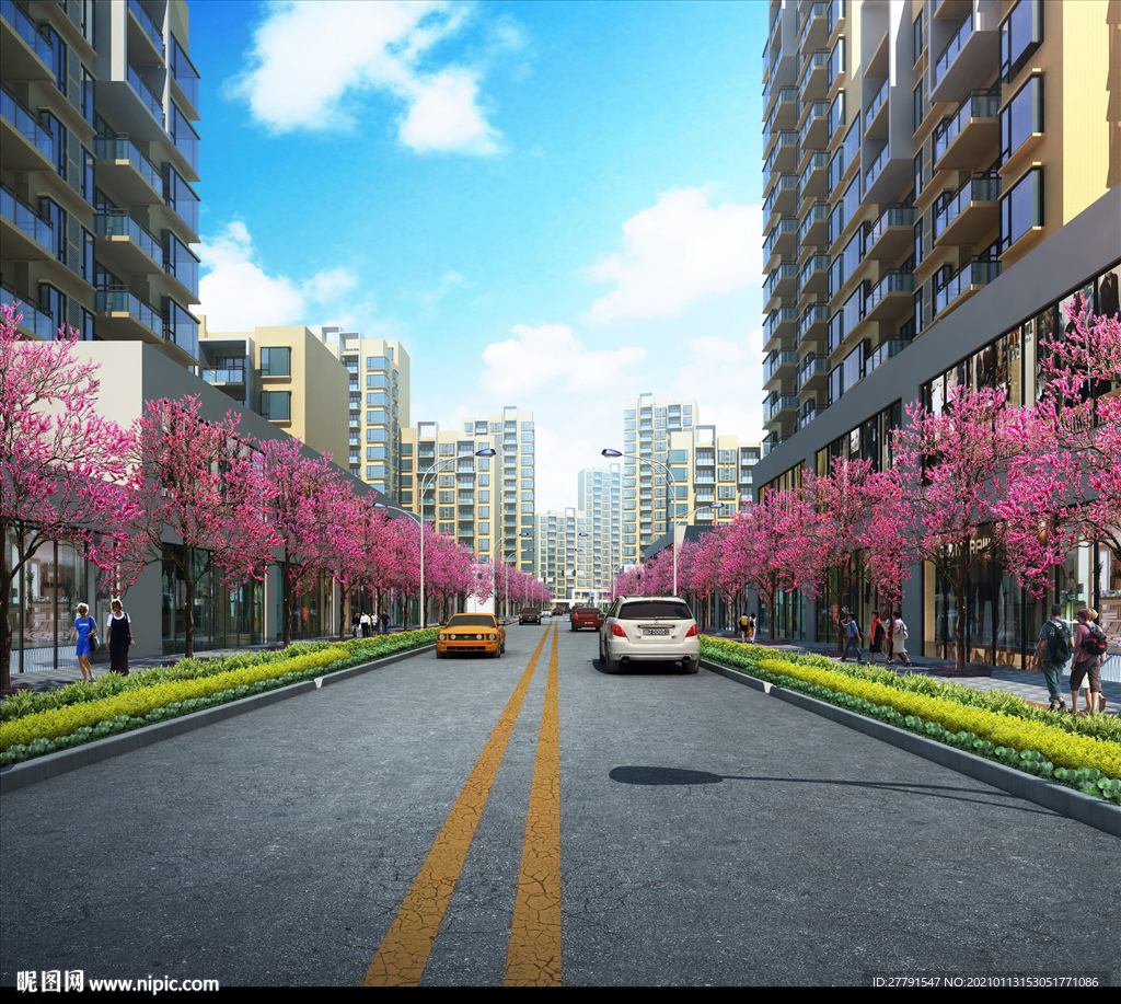 洋紫荆道路景观设计效果图