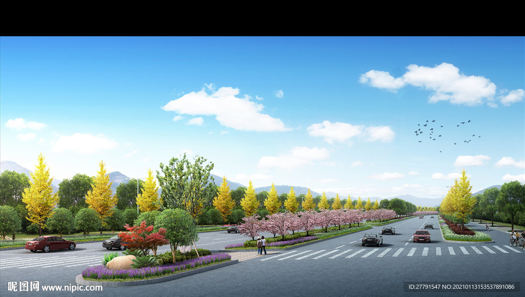 道路绿化景观设计鸟瞰图