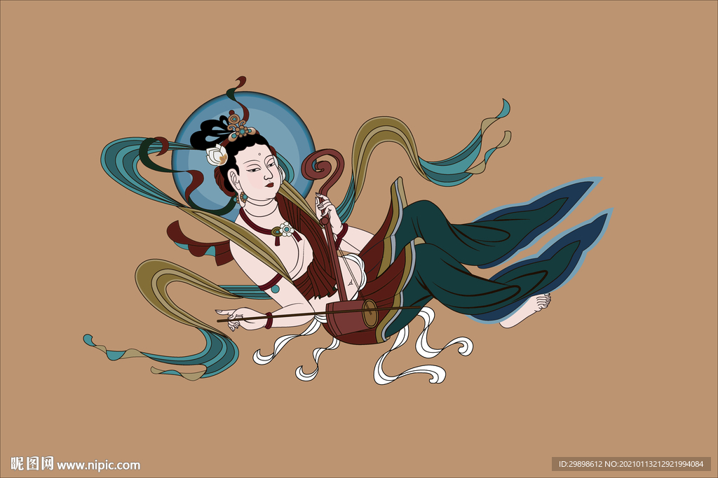 敦煌壁画榆林窟伎乐拉二胡飞天