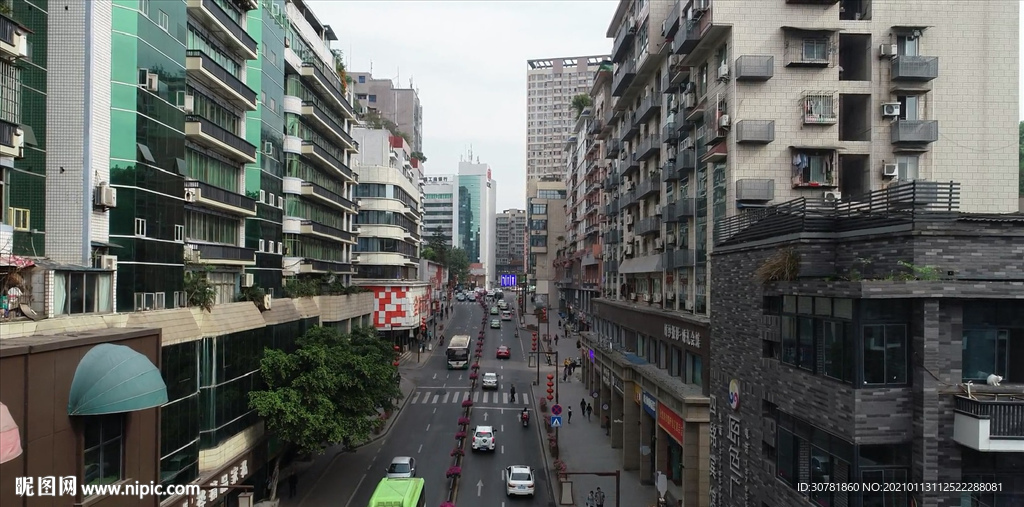四川自贡自由路航拍素材