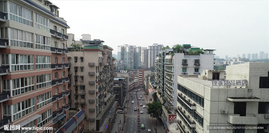 四川自贡自由路航拍素材