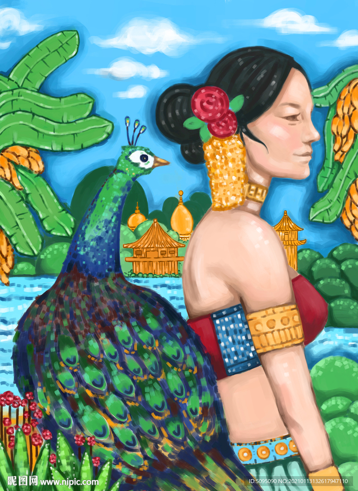 傣族少女人物插画