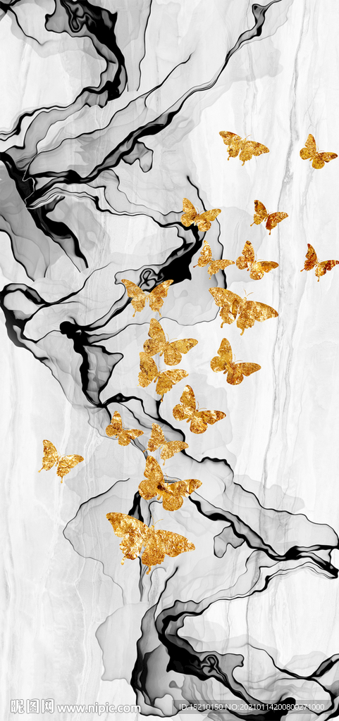 大理石金色蝴蝶玄关背景墙