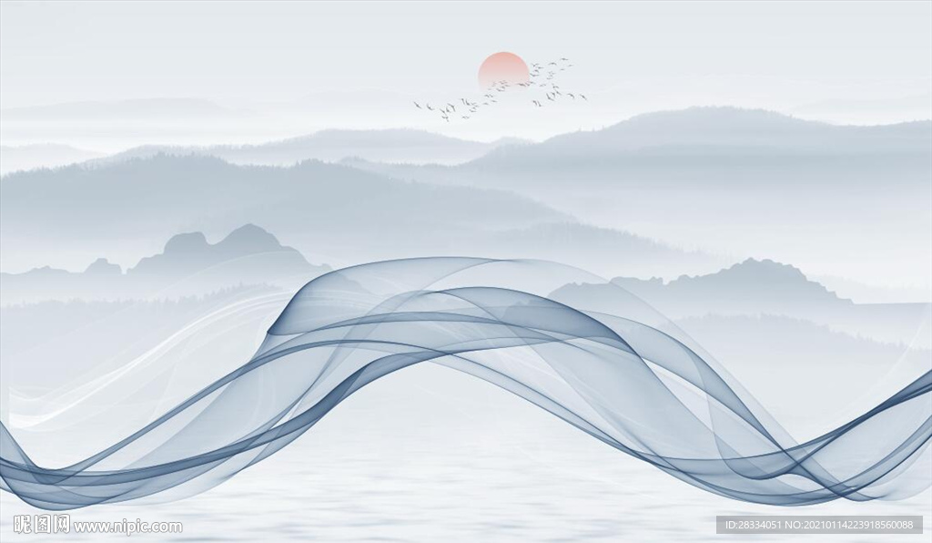 新中式抽象水墨山水风景背景墙