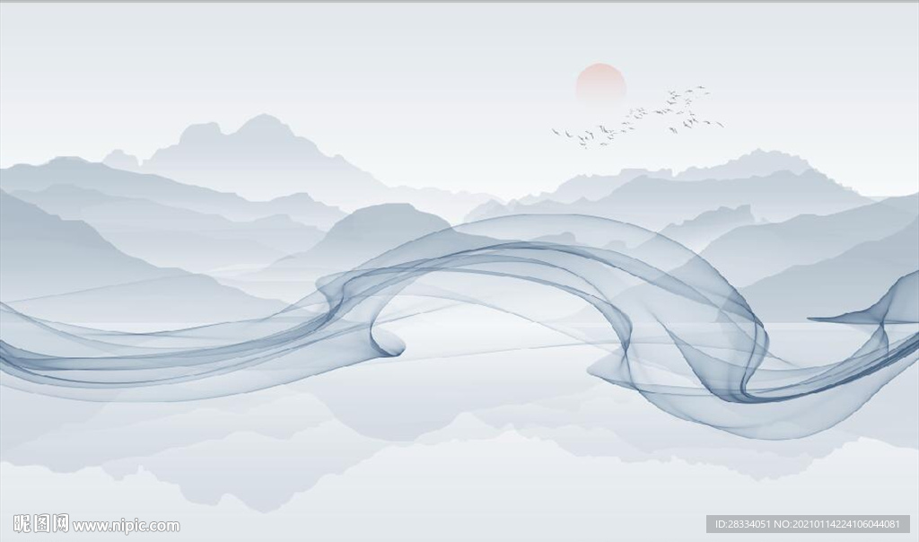 新中式抽象水墨山水风景背景墙