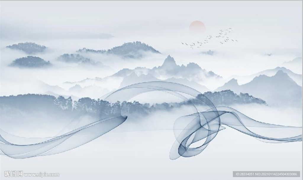 新中式抽象水墨山水风景背景墙