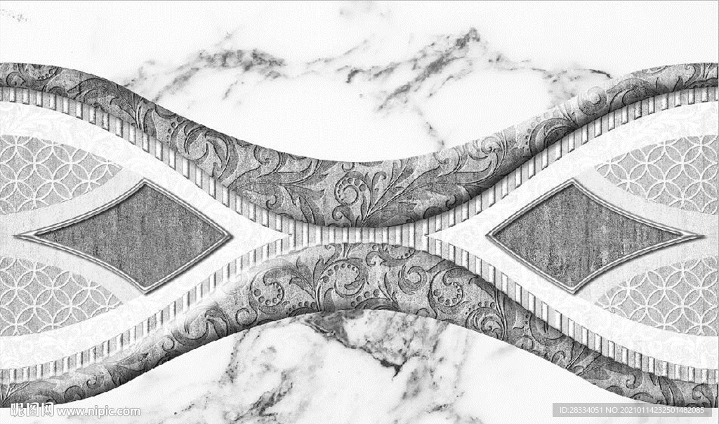 现代北欧水墨大理石拼花背景墙