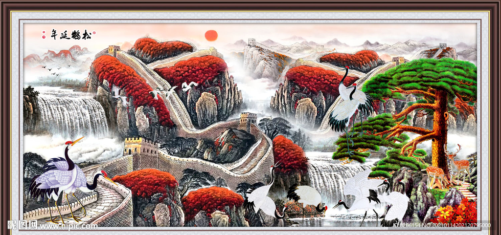 松鹤延年国画松鹤延年图大厅画