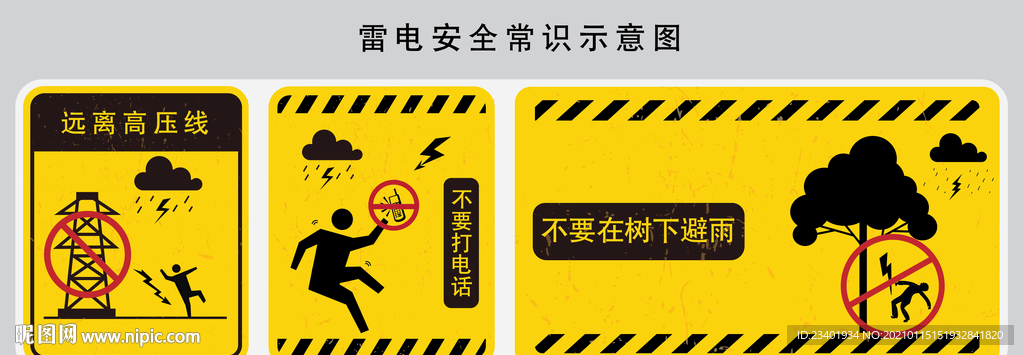 预防雷电安全常识警示牌小人剪影