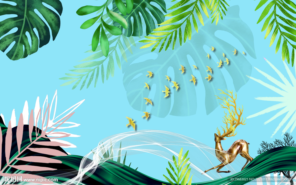 绿植客厅背景墙画 tif分层