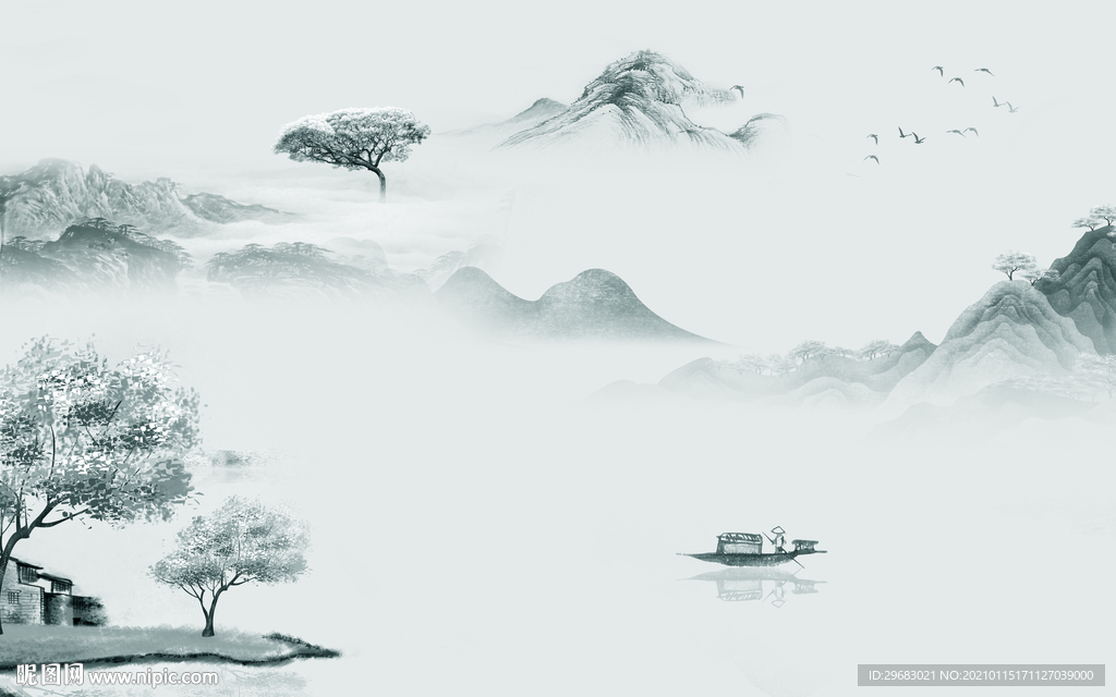 高清 新客厅山水画 tif分层