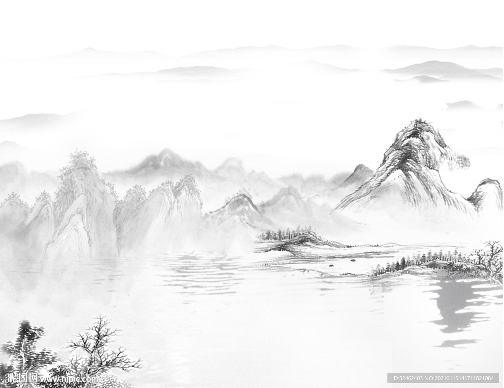 新中式水墨山水背景墙