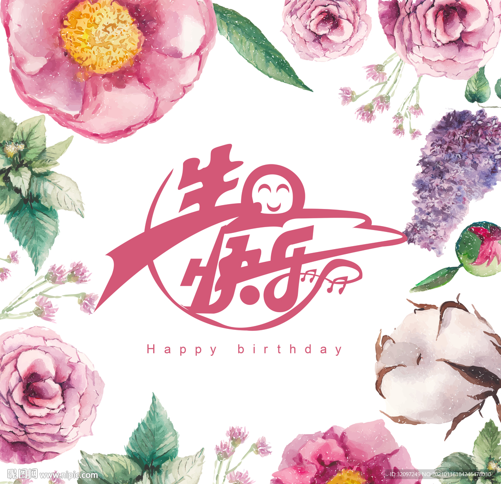 手绘花生日背景展板