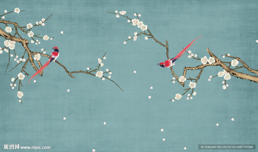 新中式梅花花鸟背景墙