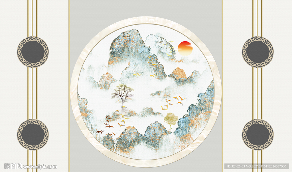 新中式简约山水画背景墙