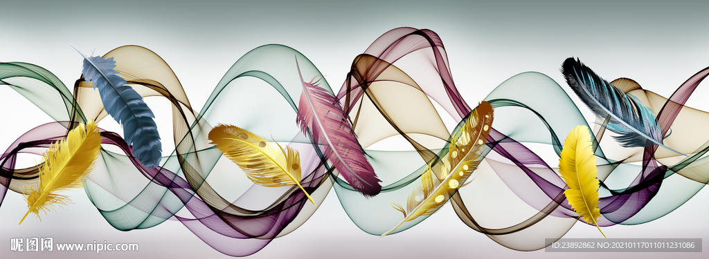 装饰画 三联画 羽毛