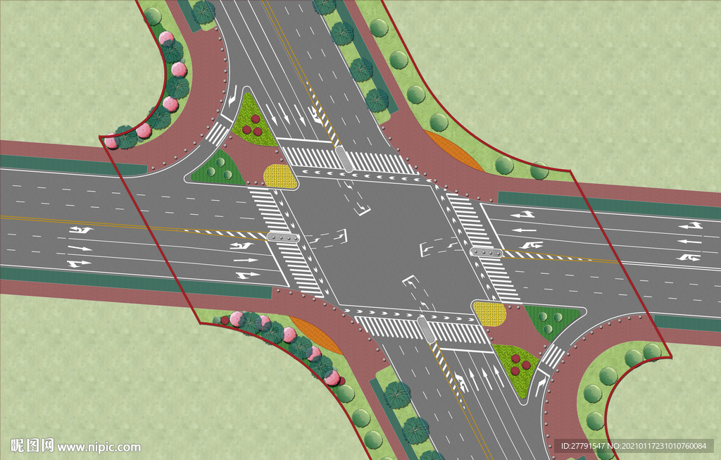 道路交叉口绿化设计彩平