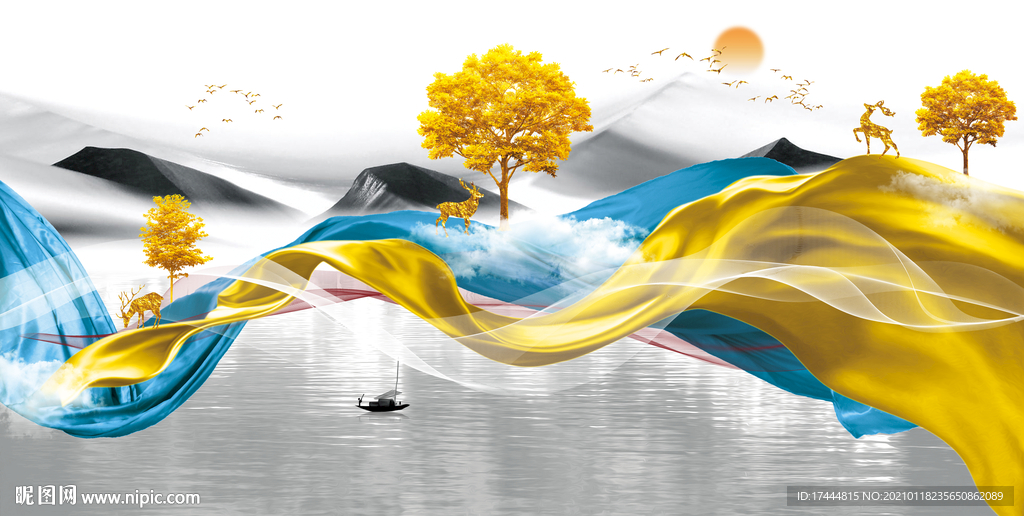 北欧抽象风水山水装饰画
