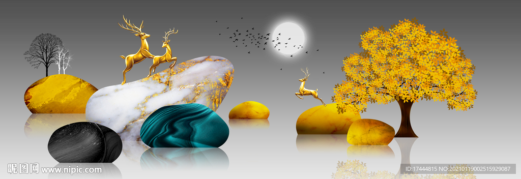 北欧风水麋鹿晶瓷床头画