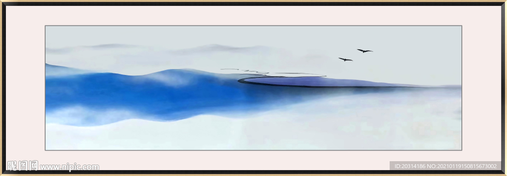 新中式风格水墨山水画壁画装饰画
