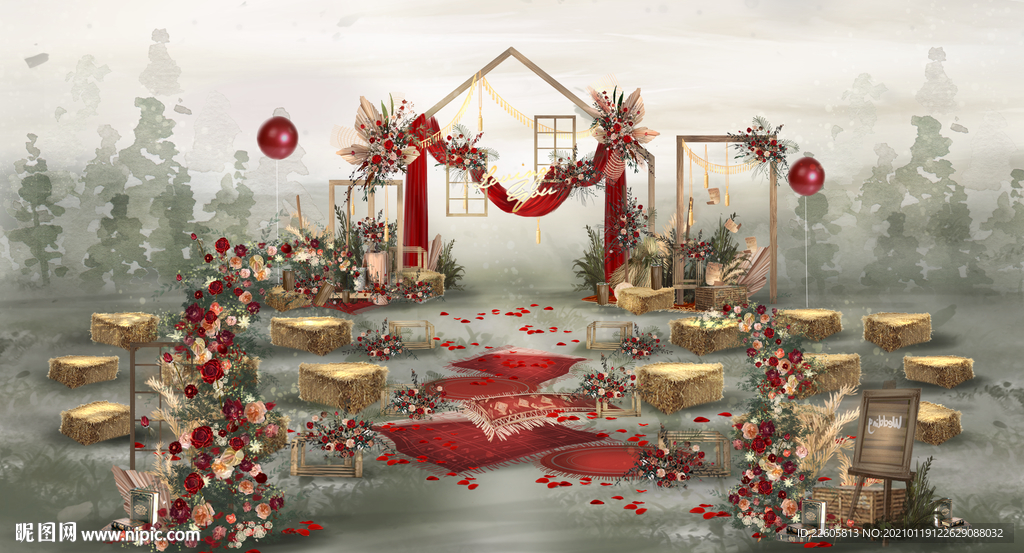 田园风红色婚礼