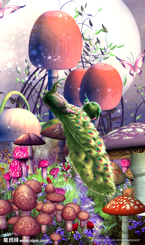 童话森林蘑菇3D玄关过道背景墙