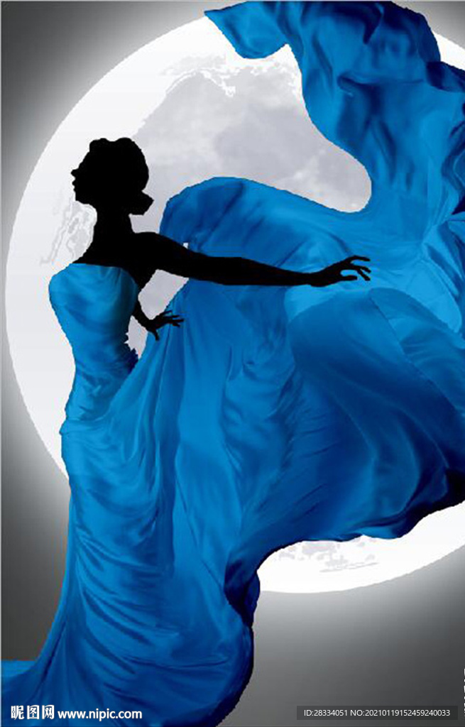 现代北欧蓝色裙舞蹈美女装饰画