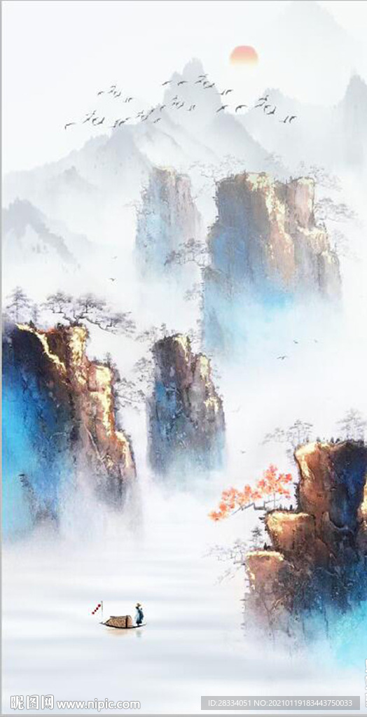 新中式山水松林风景玄关装饰画