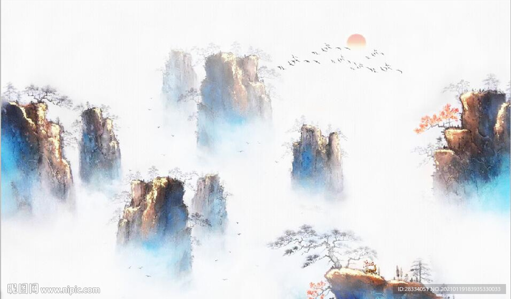 新中式水墨山水风景电视背景墙