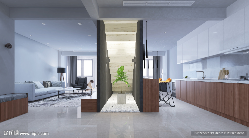 岩板瓷砖空间效果图 砂岩灰色