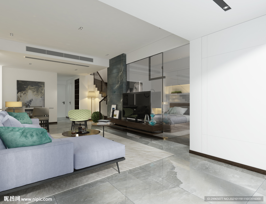 岩板瓷砖空间效果图 毛绿