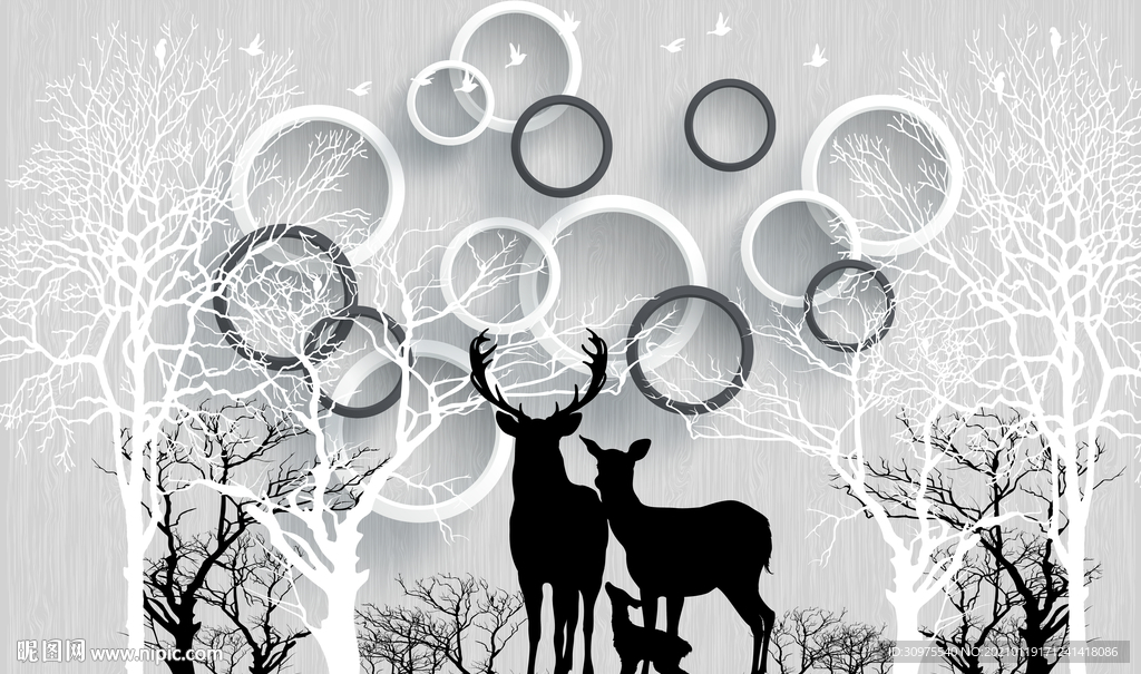 简约现代麋鹿圆圈背景墙
