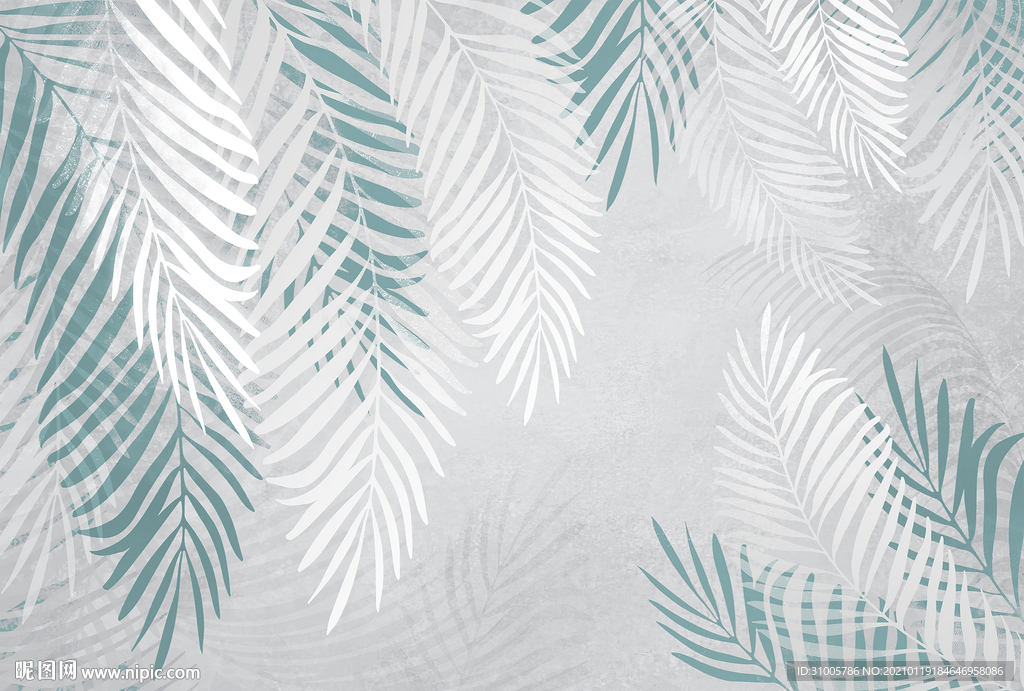 手绘北欧复古植物树叶花卉背景墙