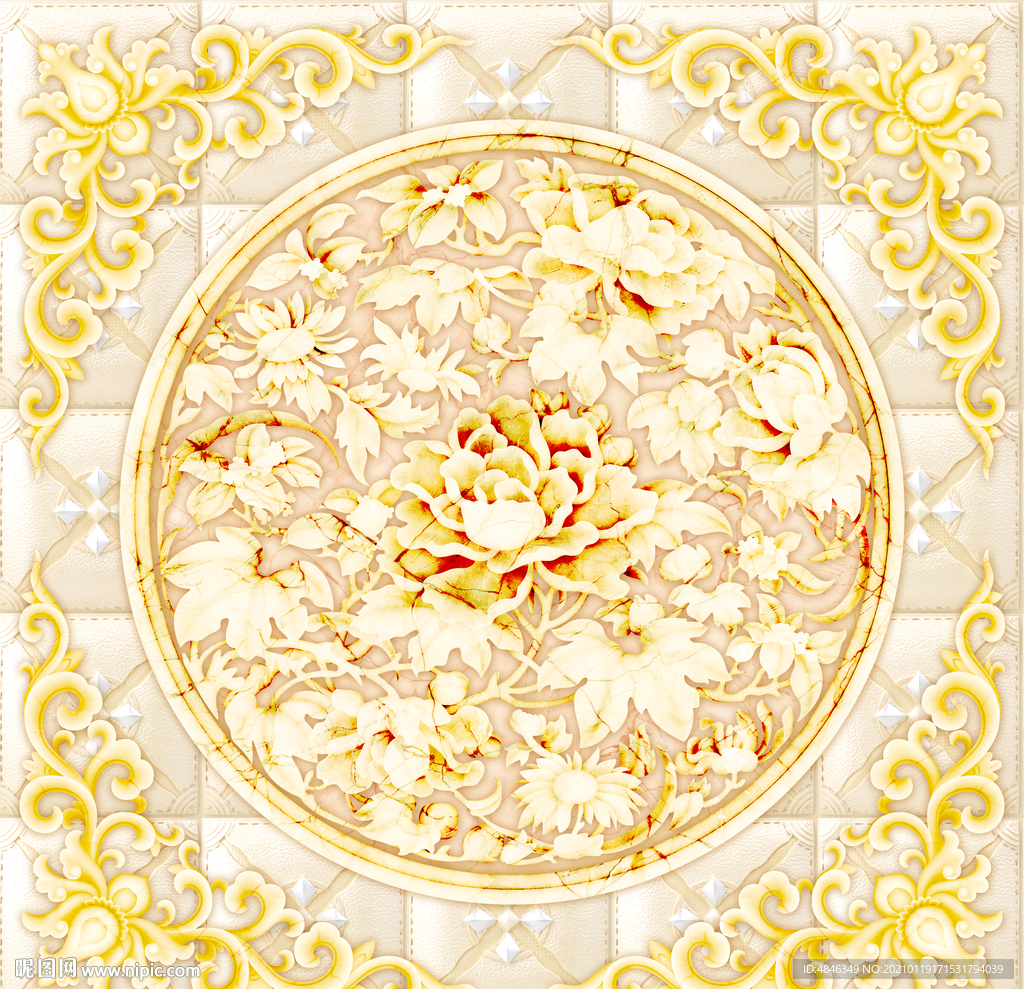 花开富贵玉石中式天顶