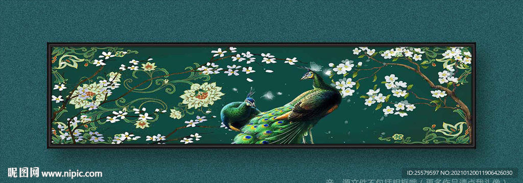 绿色美丽手绘孔雀装饰画