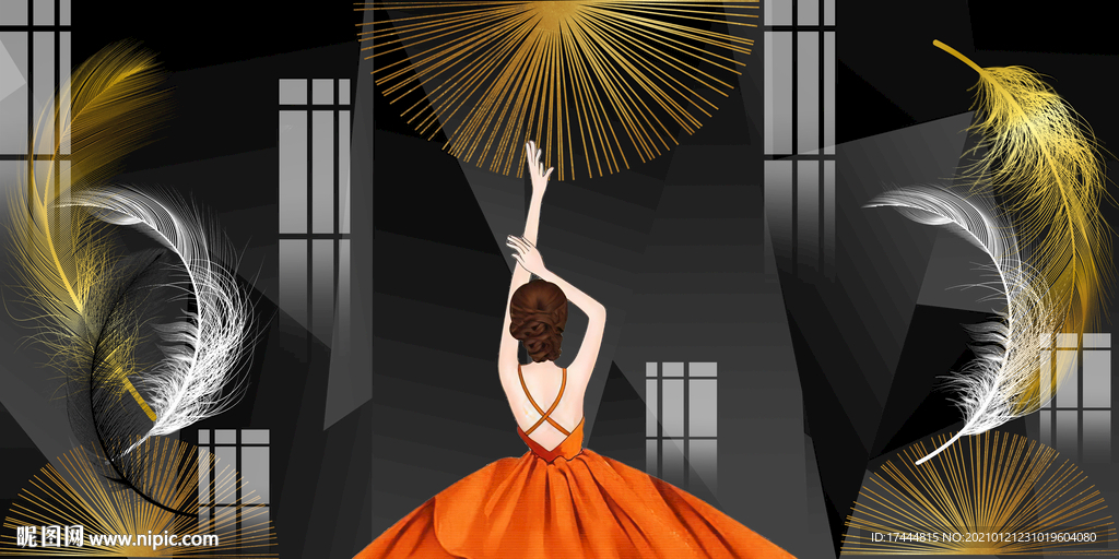 晶瓷简约创意人物三联画