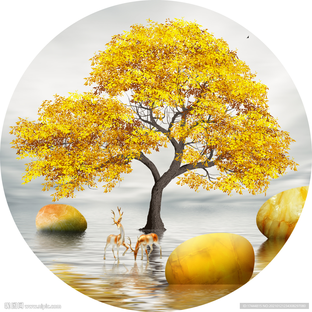 现代轻奢石来运转发财麋鹿床头画