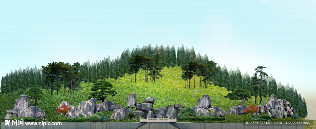 山坡塑石景观设计效果图