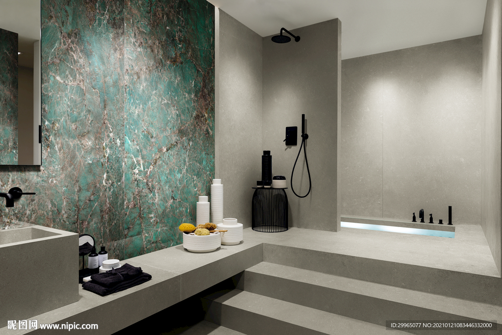 岩板瓷砖空间效果图 亚马逊绿