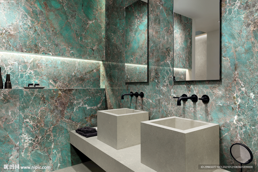 岩板瓷砖空间效果图 亚马逊绿