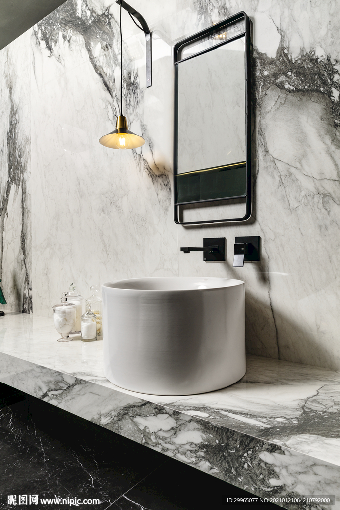 岩板瓷砖空间效果图 熊猫白