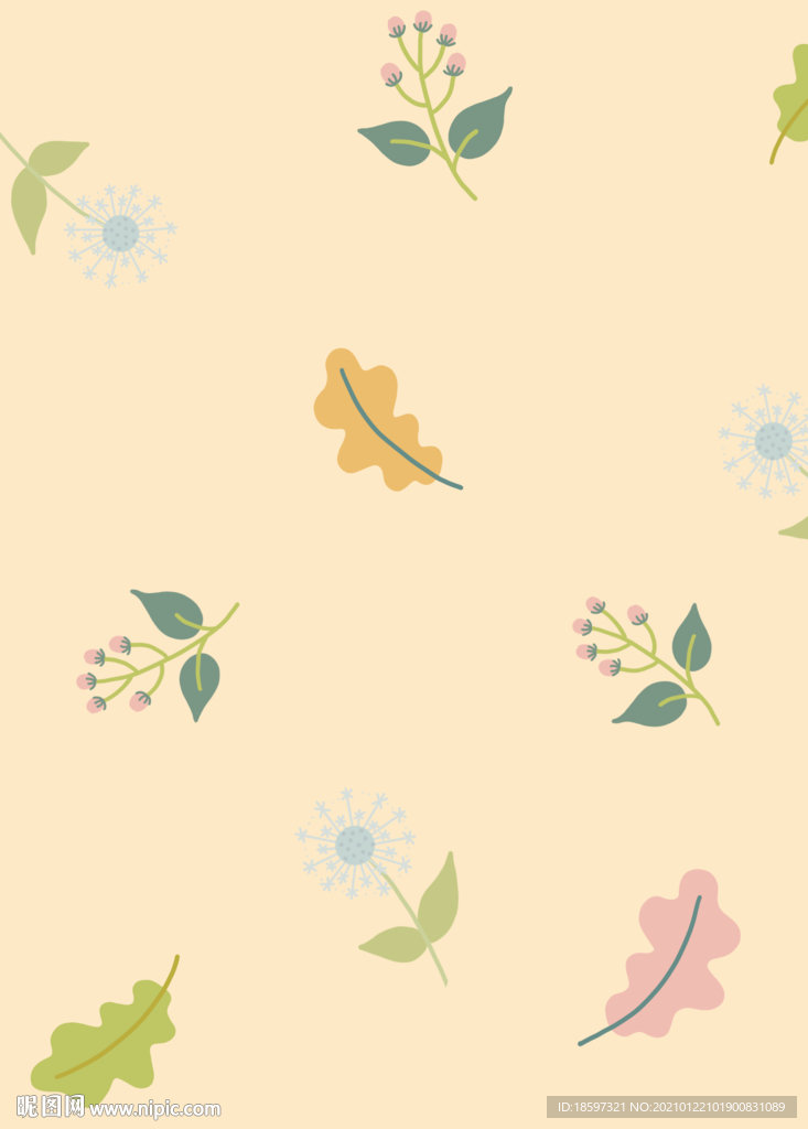 花草树叶春秋夏季手机壁纸黄背景