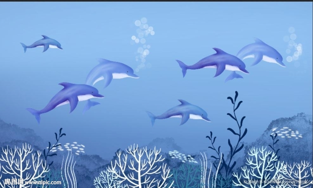 儿童房卡通可爱海底海豚墙纸