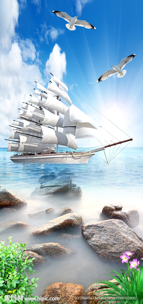 一帆风顺大海玄关装饰画