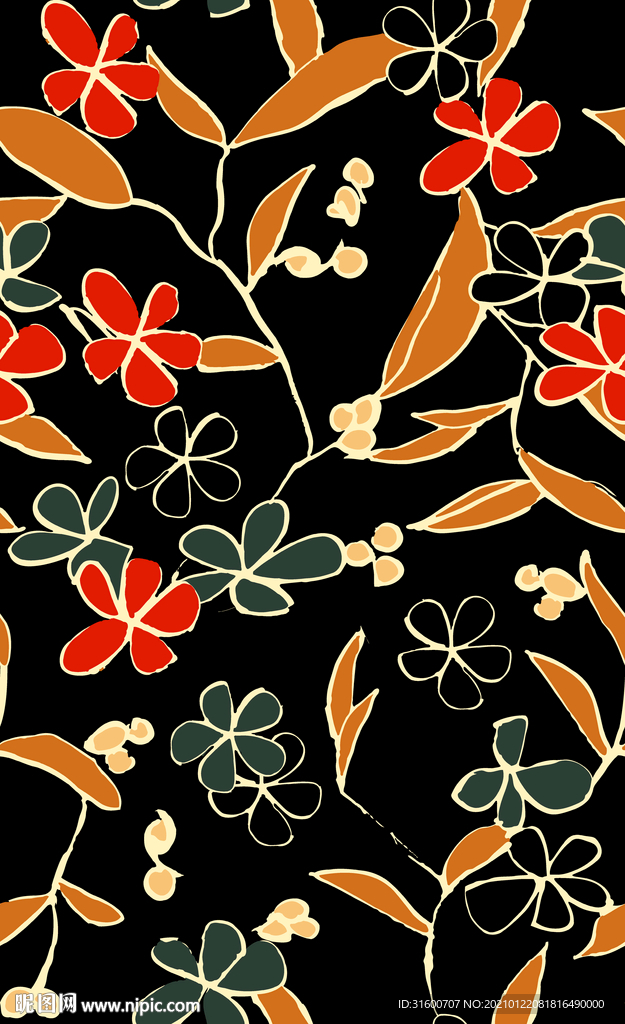 手绘植物叶子花朵