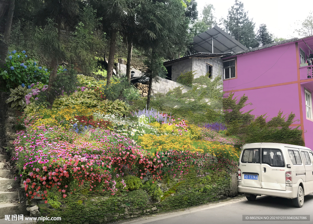 乡村山坡花境景观设计效果图