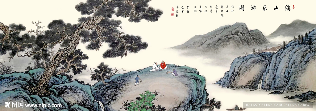 复古山水字画水墨画
