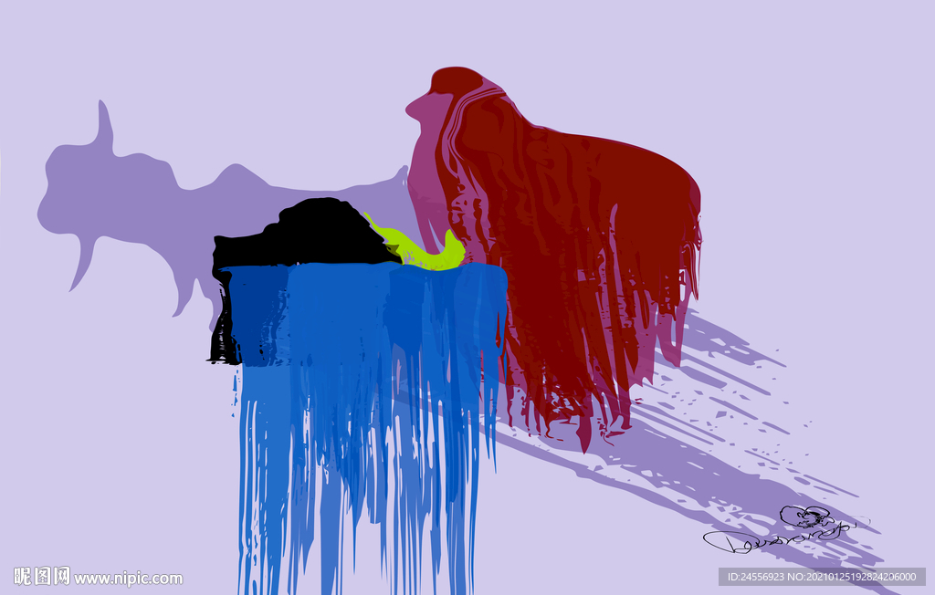 抽象画美女与野兽